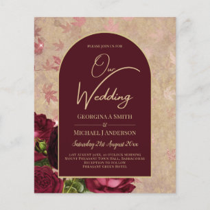 Antike botanische tiefrote Rosen Hochzeit Gold Tex Flyer