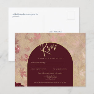 Antike botanische tiefrote Rosen Hochzeit Gold Tex Postkarte