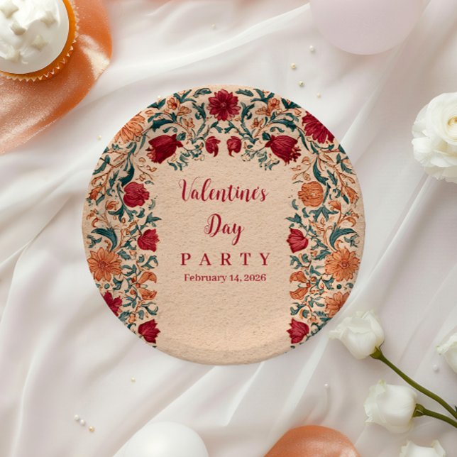 Antike Botanische Valentinsfeier Pappteller (Von Creator hochgeladen)