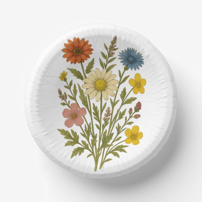 Antike botanische Wildblumen-Papierplatte/ Pappteller (Vorderseite)