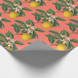 Antike botanische Zitrone Fruchtblüte Orange Rot Geschenkpapier