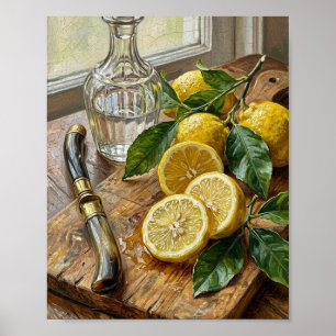Antike botanische Zitrus-Limonen-Hain-Stillleben Poster