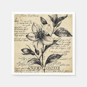 Antike braune Blumen Kalligrafie Pergament Serviette