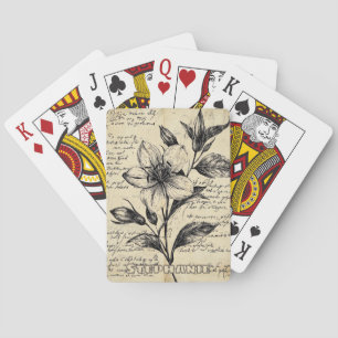 Antike braune Blumen Kalligrafie Pergament Spielkarten