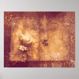 Antike braune Sepia-Blumen-Textur im Vintage-Look Poster