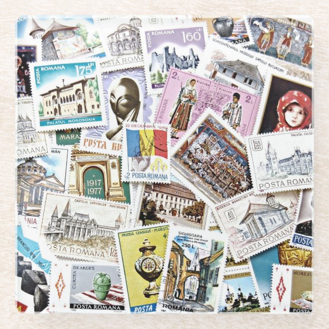 Antike Briefmarke Vintager Stil Glasuntersetzer (Vorderseite)