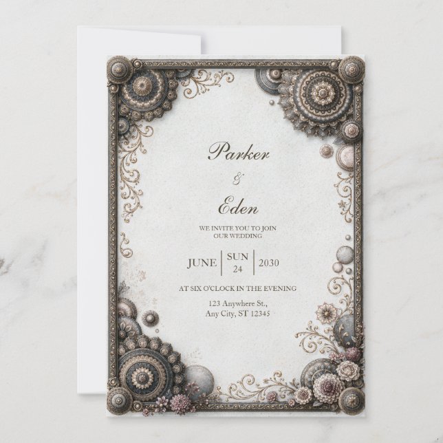 Antike Bronze-Medaillon-Hochzeit Einladung (Vorderseite)