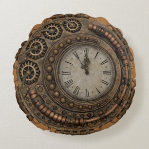 Antike Bronzuhr im Steampunk-Stil Vintage Rundes Kissen