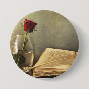 Antike Buch- und Rosen- Stecknadelknopf Button