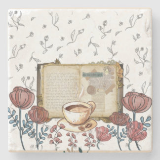 Antike Bücher, Kaffee, Blumen, Rosen klassische Ku Steinuntersetzer