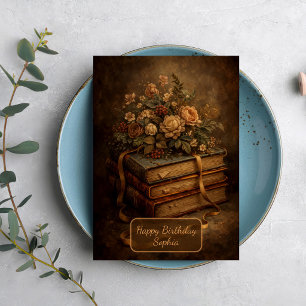 Antike Bücher und Herbstblumen Karte
