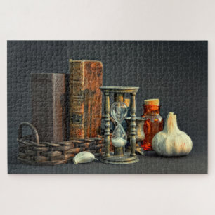 Antike Bücher und Sanduhr Puzzle