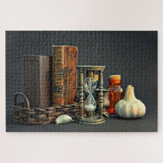 Antike Bücher und Sanduhr Puzzle (Horizontal)