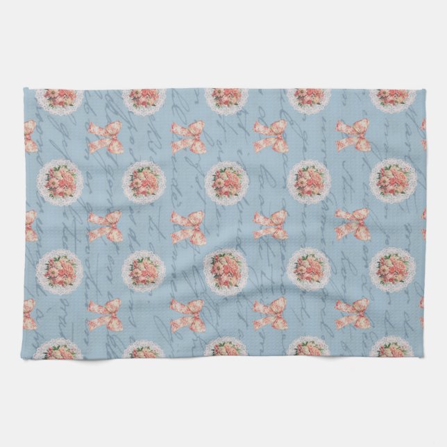 Antike Buchstaben Vintage Rose Seilraupen Geschirrtuch (Horizontal)