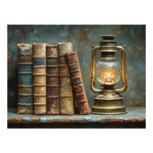 Antike Buchstapel-Malerei Vintage Bibliothek Wand Fotodruck