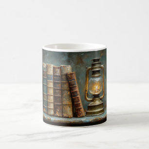Antike Buchstapel-Malerei Vintage Bibliothek Wand Kaffeetasse