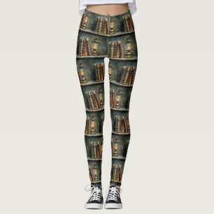 Antike Buchstapel-Malerei Vintage Bibliothek Wand Leggings