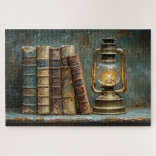 Antike Buchstapel-Malerei Vintage Bibliothek Wand Puzzle
