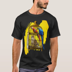Antike bunte Arara-Papageien im Käfig und Katze T-Shirt