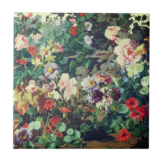 Antike bunte Blumen Blumenmalerei Fliese (Vorderseite)