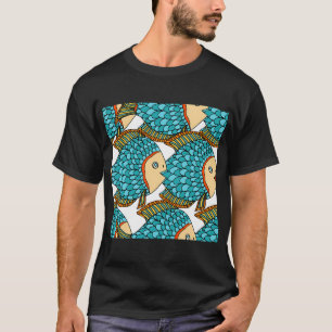Antike Bunte Große Blaue Fisch Nautical T-Shirt