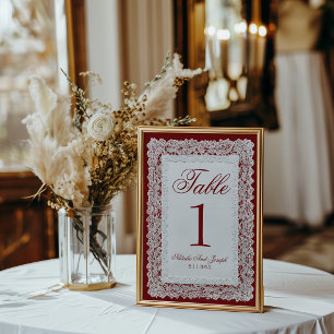 Antike Burgunder-Spitzen-Doily-Hochzeitstisch-Numm Einladung