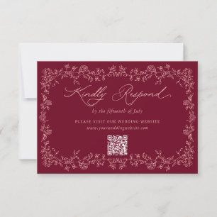 Antike Burgunderrosen Floraler Rahmen Hochzeit  RSVP Karte