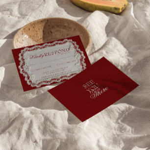Antike burgunderrote Häkelspitze - Fancy Retro-Hoc RSVP Karte