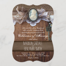 Antike Cameo-Schlüssel-Burlap-Holze Hochzeitskarte Einladung
