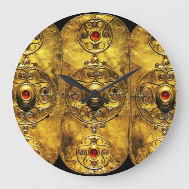ANTIKE CELTIC WARRIOR SHIELD WITH RUBY GEMSTONES GROßE WANDUHR (Vorderseite)