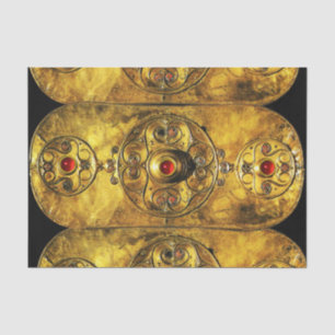 ANTIKE CELTIC WARRIOR SHIELD WITH RUBY GEMSTONES SEIDENPAPIER