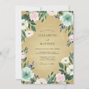 Antike Champagner-Mint-Blatt-Hochzeit Einladung