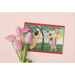 Antike Cherub-Liebe-Postkarte mit romantischem Her Feiertagspostkarte
