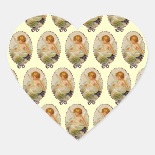 Antike Cherubinen Herz-Aufkleber