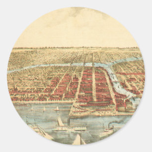 Antike Chicago-Karte, LaSalle Street und Fluss Runder Aufkleber