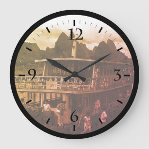 Antike China Guilin Flussboot Große Uhr