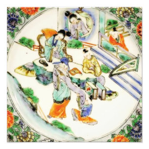 Antike chinesische Vintage weiße Chinoiserie Blume Fotodruck