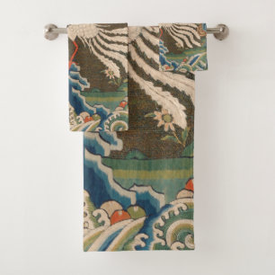 Antike chinesische weiße Vogel-Seidenstickerei-Dru Badhandtuch Set