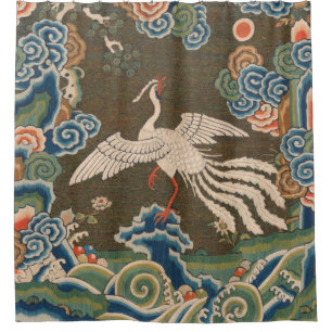 Antike chinesische weiße Vogel-Seidenstickerei-Dru Duschvorhang