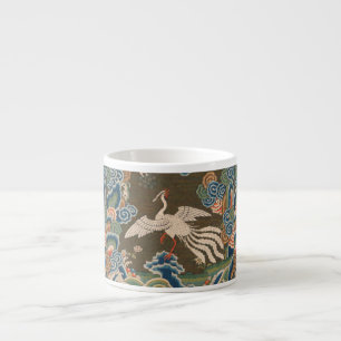Antike chinesische weiße Vogel-Seidenstickerei-Dru Espressotasse