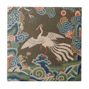 Antike chinesische weiße Vogel-Seidenstickerei-Dru Fliese