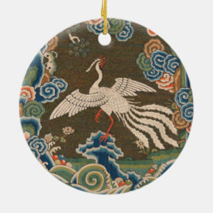 Antike chinesische weiße Vogel-Seidenstickerei-Dru Keramik Ornament