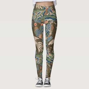 Antike chinesische weiße Vogel-Seidenstickerei-Dru Leggings