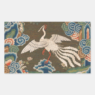 Antike chinesische weiße Vogel-Seidenstickerei-Dru Rechteckiger Aufkleber