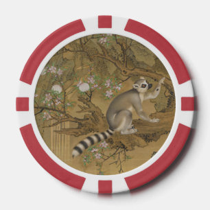 Antike Chinoiserie Lemur und Pfirsichblüte Pokerchips