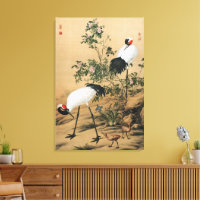 Antike Chinoiserie Rotkronenkraniche und Rosen