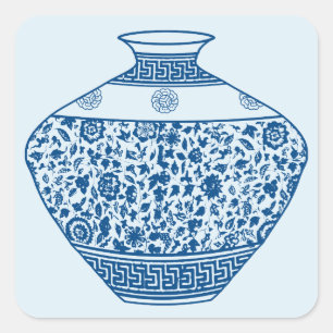 Antike Chinoiserie-Vase Ginger Jar Quadratischer Aufkleber