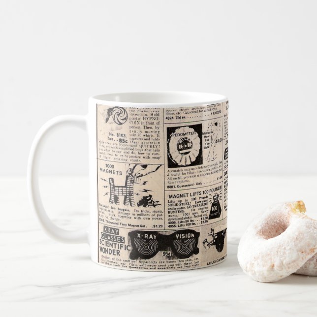 Antike Comic-Heft-Kleinanzeigen-Kaffeetasse Kaffeetasse (Mit Donut)