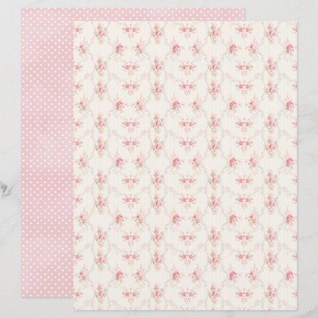 Antike Coquette Rose Blumen Scrapbook Papier (Vorne/Hinten)