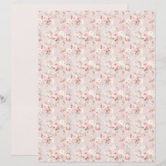 Antike Coquette Rose Blumen Scrapbook Papier (Vorne/Hinten)